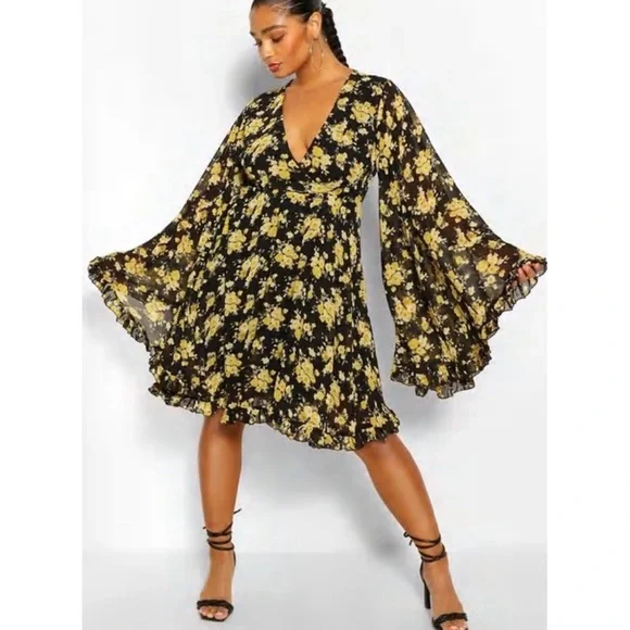 slim fit dress slacks Wilder | Black Embellished Square-Neck Long-Sleeve Skater Mini Dress main image 1